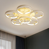 Contemporary Crystal Raindrops Semi Flush Light With Led Flower Design - Black/White Ceiling Mounted