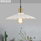 14’/16’ Dia Industrial Scalloped Pendant Light 1 Head Metallic Ceiling Lamp In Black/White