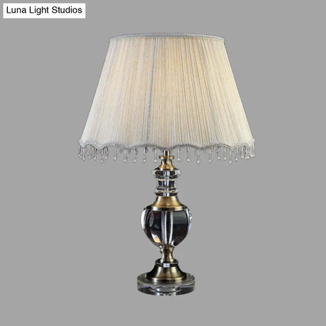 14/16 Traditional Cream Gray Crystal Nightstand Lamp With Cone Fabric Shade - Bedroom Night Table