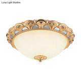 14’/16’ W Led Flushmount Classic Style Gold Ceiling Light Fixture With Opaline Glass Cloche