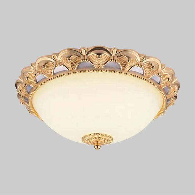 14/16 W Led Flushmount Classic Style Gold Ceiling Light Fixture With Opaline Glass Cloche