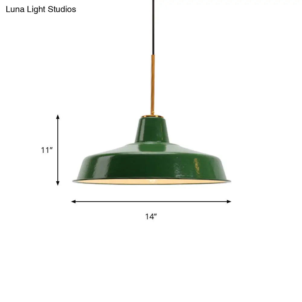 14.5’/16’ Wide Cone Pendant Light - Loft Metal 1-Light Ceiling Fixture In Polished Green