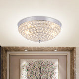 Modern Clear Crystal Beads Flush Mount Ceiling Light With Ring Mesh Grid - Set Of 2 Bulbs