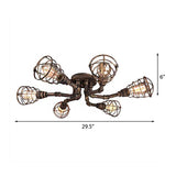 Black/Bronze Metal Twisted Pipe Semi Flush Light Fixture For Restaurant - 4/6/8 Bulbs
