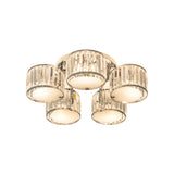 Modern Crystal Drum Shade Ceiling Mount Fixture - 5/6 Heads Clear Living Room Lamp