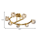 Contemporary Clear Crystal Ceiling Fixture With Semi-Flush Light 5/7 Heads In Gold