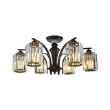 Semi Flush Clear Crystal Cylindrical Shade Light Fixture - 3/6 Bulbs Modern Design Black Ceiling