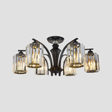 Semi Flush Clear Crystal Cylindrical Shade Light Fixture - 3/6 Bulbs Modern Design Black Ceiling