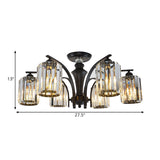 Semi Flush Clear Crystal Cylindrical Shade Light Fixture - 3/6 Bulbs Modern Design Black Ceiling