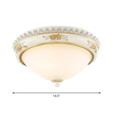 White Traditional Milk Glass Dome Ceiling Flushmount Lighting For Bedroom - 2/3 Heads