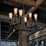 Vintage Industrial Rust Chandelier Pendant Light With 6 Open Bulbs And Pipe