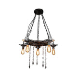 Aged Silver Gear Design Hanging Lamp - Vintage Industrial Metal 6 Heads Ideal For Restaurants