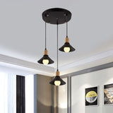 Retro Stylish Conic Pendant Lamp - 3 Lights Metallic Hanging Fixture Round Canopy Black | Dining
