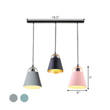 Contemporary Metallic Pendant Light With 3 Bulbs For Living Room Gray/Blue Bucket Style