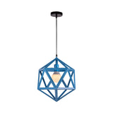 Geometric Metal Pendant Light: Industrial Single Hanging Lamp In Blue/White/Yellow - Perfect For