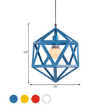 Geometric Metal Pendant Light: Industrial Single Hanging Lamp In Blue/White/Yellow - Perfect For