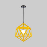 Geometric Metal Pendant Light: Industrial Single Hanging Lamp In Blue/White/Yellow - Perfect For