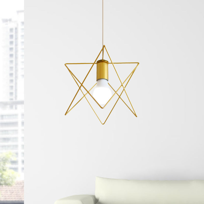 Gold Metal Pendant Light With Unique Globe/Hexagon Cage Shade For Dining Room