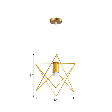 Gold Metal Pendant Light With Unique Globe/Hexagon Cage Shade For Dining Room