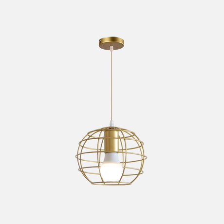 Gold Metal Pendant Light With Unique Globe/Hexagon Cage Shade For Dining Room
