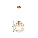 Gold Metal Pendant Light With Unique Globe/Hexagon Cage Shade For Dining Room