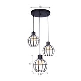 Industrial Style Black Pendant Light With Globe Shade - Set Of 3 Bulbs For Dining Room Lighting