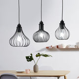Vintage Onion Caged Pendant Light | 3-Bulb Metallic Fixture In Black Perfect For Restaurants