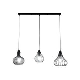 Vintage Onion Caged Pendant Light | 3-Bulb Metallic Fixture In Black Perfect For Restaurants