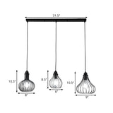 Vintage Onion Caged Pendant Light | 3-Bulb Metallic Fixture In Black Perfect For Restaurants
