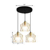 Industrial Gold Iron Hexagon Cage Ceiling Light With 3 Lights Perfect For Restaurants