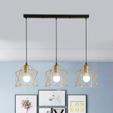 Industrial Gold Iron Hexagon Cage Ceiling Light With 3 Lights Perfect For Restaurants