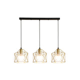 Industrial Gold Iron Hexagon Cage Ceiling Light With 3 Lights Perfect For Restaurants