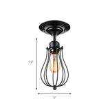 Industrial Style Black Metal Ceiling Lamp - Bulb-Shaped Semi-Flush Mount Light For Dining Room