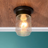 Modern Hand Blown Glass 1-Light Cylinder Flush Mount Ceiling Light In White/Black Black