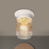 Modern Hand Blown Glass 1-Light Cylinder Flush Mount Ceiling Light In White/Black