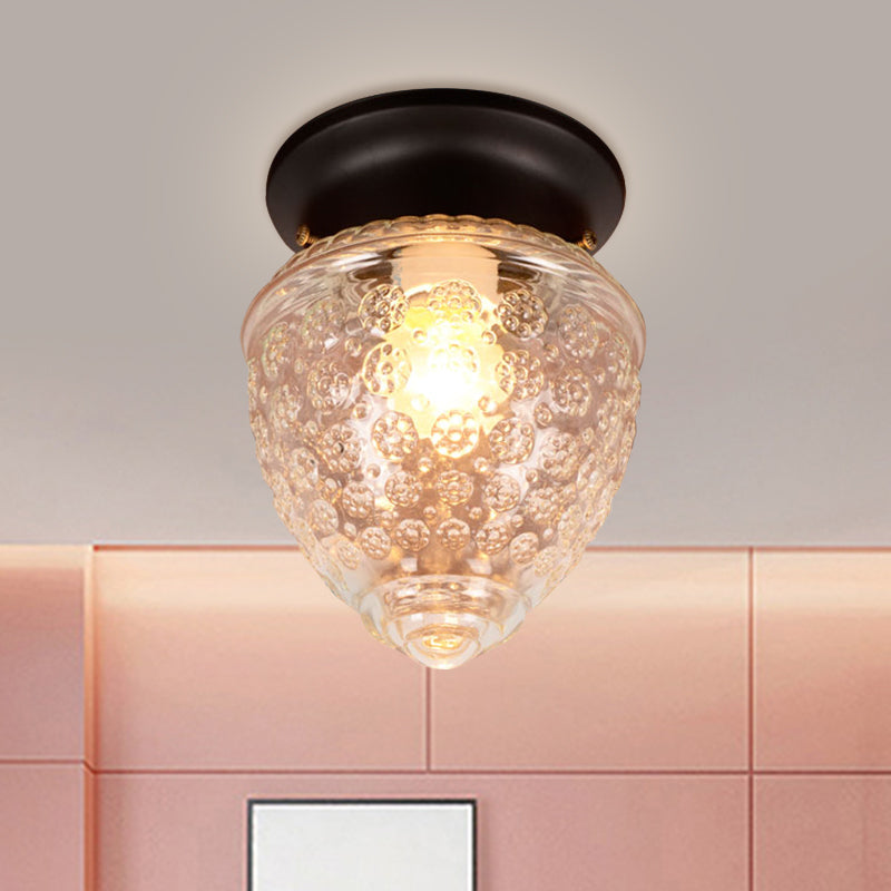 Modern Acorn Shape Flush Mount Clear Glass Light Fixture With 1 White/Black Black