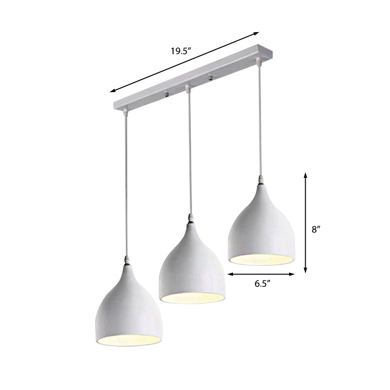Modernist 3-Light Metallic Black/White Ceiling Pendant With Dome Shade