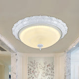 Dome Shape Hallway Flush Mount Lighting In Vintage Frosted Glass White/Brass Led - Warm/White Light