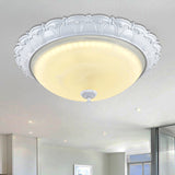 Dome Shape Hallway Flush Mount Lighting In Vintage Frosted Glass White/Brass Led - Warm/White Light