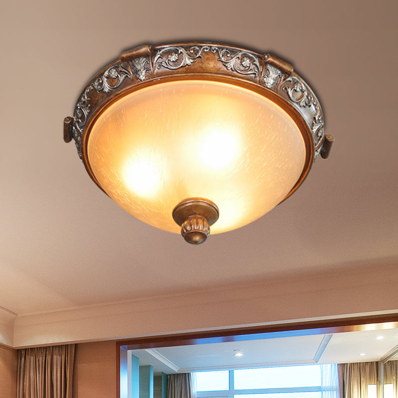 Opal Glass Dome Ceiling Light Retro Style With Carved Flower 3/5-Bulb Brown 16/19.5/21.5 Width