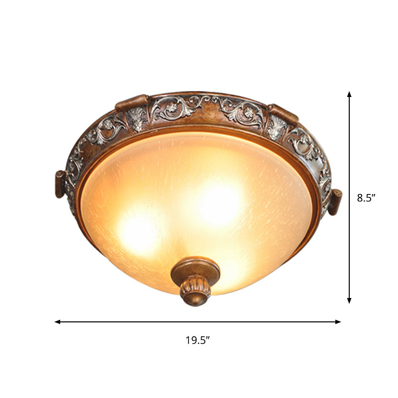 Opal Glass Dome Ceiling Light Retro Style With Carved Flower 3/5 - Bulb Brown 16’/19.5’/21.5’ Width
