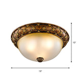 Rustic Dome-Like Ceiling Lamp 3 Frosted Glass Heads Brown 15/19 Width