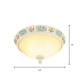 2/3-Head Flush Mount Opaline Glass Dome Ceiling Light With Flower Decor In Blue And White 14/19 Wide