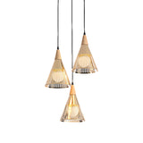 Nordic Cone Ceiling Light With 3 Metal And Wood Pendant Heads