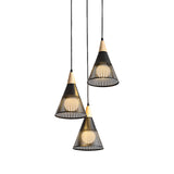 Nordic Cone Ceiling Light With 3 Metal And Wood Pendant Heads