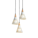 Nordic Cone Ceiling Light With 3 Metal And Wood Pendant Heads