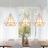 Rose Gold Wire Frame Pendant Lamp With Modern Style Design - 3 Bulbs Fabric And Metal Linear/Round