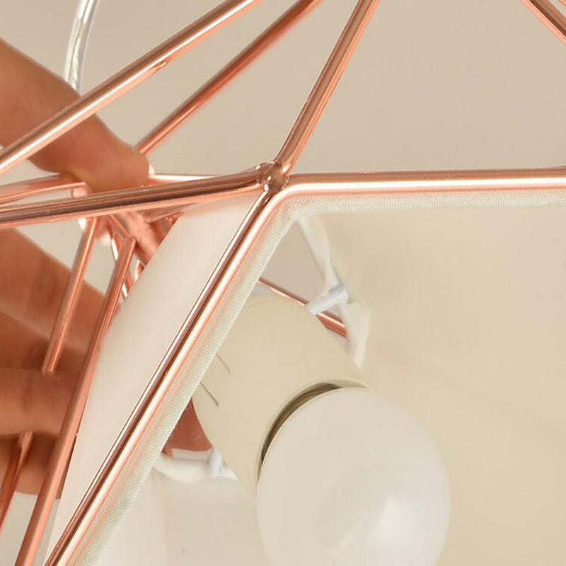 Rose Gold Wire Frame Pendant Lamp With Modern Style Design - 3 Bulbs Fabric And Metal Linear/Round