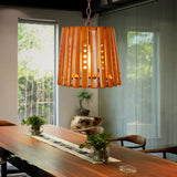 Modern Wood Barrel Pendant Light For Dining Room In Brown