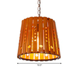 Modern Wood Barrel Pendant Light For Dining Room In Brown